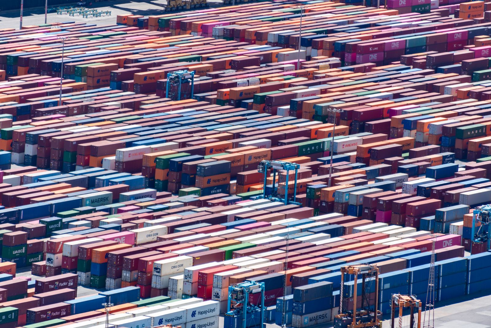 Aerial view of an international container port